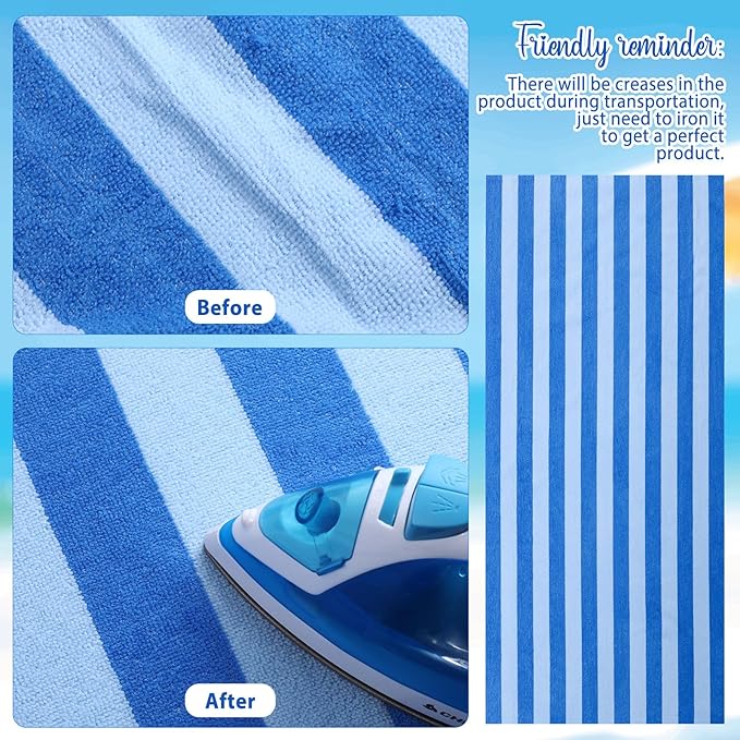 Redbaker 16 Packs 72 x 36 Inches Oversized Vertical Stripe Beach Towel Bulk Extra Large Pool Towels Set Microfiber Quick Dry Swim Towel Blanket for Women Men Adult Bath Travel(Blue)