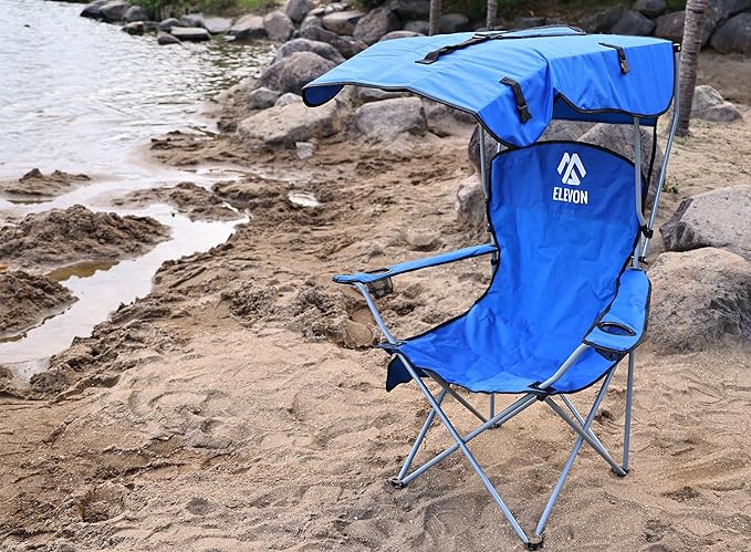 Canopy Chair Folding Camping Recliner Support with Carrying Bag, Blue