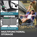 FUNDANGO Rocking Camping Chair, High Mesh Back Portable Folding Camp Chairs with Pillows, Cup Holder and Carry Bag for Lawn Patio Garden Outdoor Supports 300 Lbs (Green/Grey)