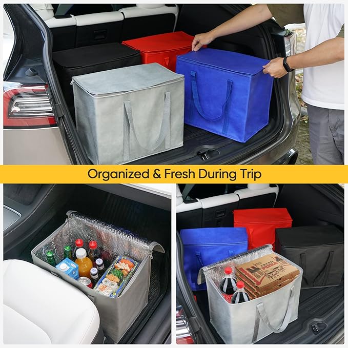 BALEINE 2Pk Insulated Reusable Grocery Bags, Collapsible Cooler Bag for Groceries, Heavy Duty Large Insulated Bag (16''x9''x13'', Urban Gray)
