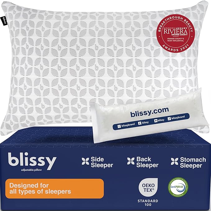 BLISSY Adjustable Memory Foam Pillow with Cooling Technology (King Size) - Oeko-TEX & CertiPUR-US