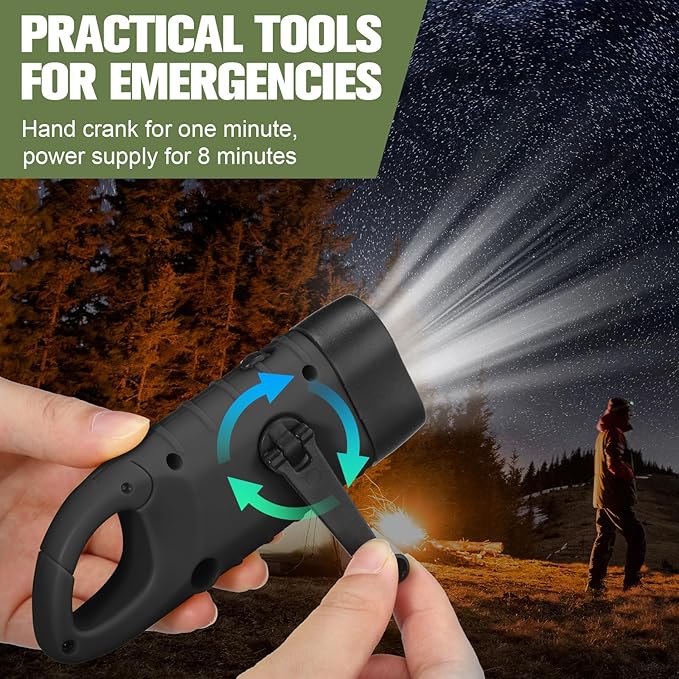 Mudder 6 Pcs Hand Crank Solar Powered Flashlights Emergency Rechargeable LED Handheld Flashlights for Survival Gear Outdoor Sports Camping Hiking Backpack Safety(Green,Black)
