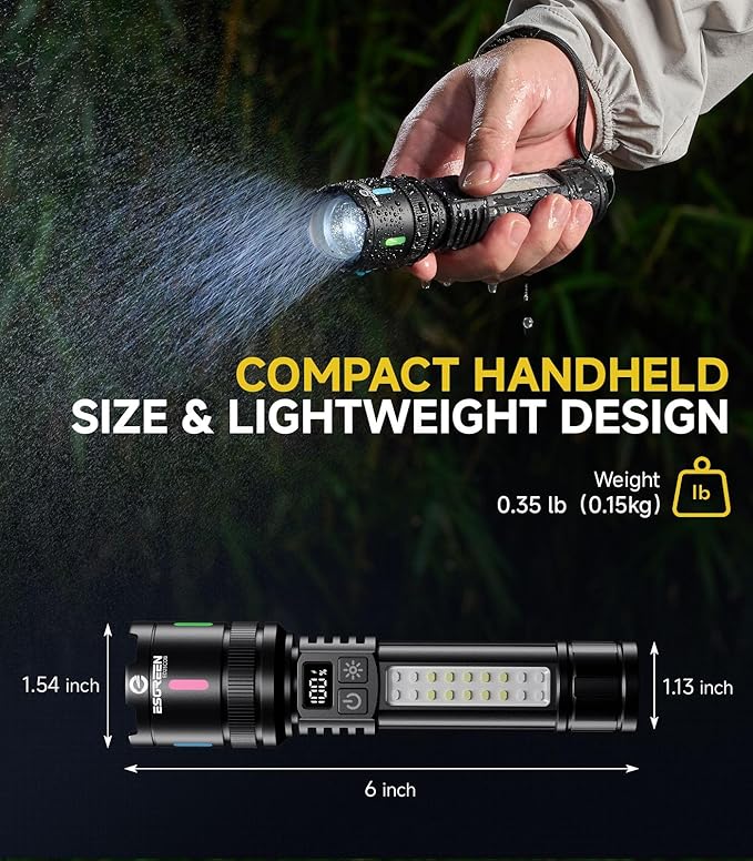 Esgreen Rechargeable Flashlights High Lumens 2000-2 Pack, Single Click Bright Flashlight Long Lasting 12H, Compact Handheld LED Flash Light USB C, White & Red Light, for Hiking Camping Gift