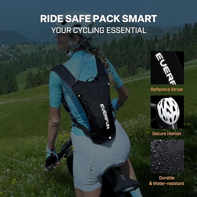 EVERFUN Hydration Backpack Running Vest Small Hiking Water Backpack with 1.5L Water Bladder for Women Men, Lightweight Reflective Dayhike Hydro Pack for Trail Running, Biking, Race, Marathons