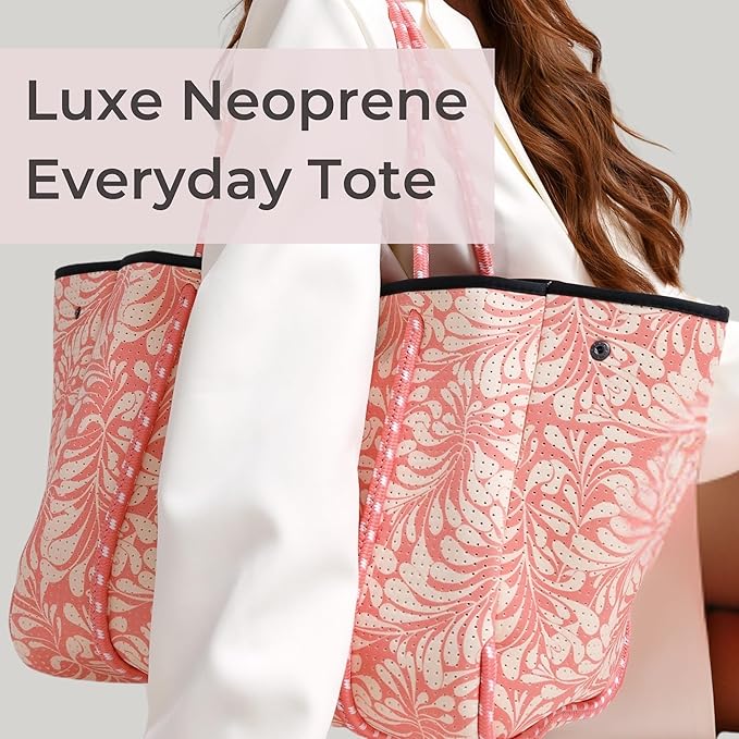POPUPS Large Neoprene Tote Bag for Women – Stylish Work, Beach, Travel Bag with Pockets, Rope Handles with Zipper Pouch