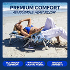 SUN NINJA Folding Beach Chair with Headrest Pillow, Low Profile Lightweight Easy Carry Beach Chair for Adults, Comfortable Wooden Armrests, Stylish Fabric Seat Patterns - Flamingo 1pc