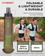UTOBEST 500ml Soft Flask, 2 Pack Flexible TPU Hydration Water Bottle, Collapsible with 42mm Caliber for Running, Hiking, Cycling, Climbing, and Marathon Green