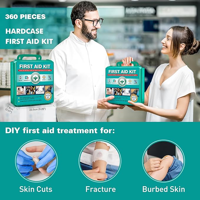 General Medi 360 Pieces Hardcase First Aid Kit - Comprehensive Large First Aid Box Contains Premium Medical Supplies for Travel, Home, Office, Vehicle, Camping, Workplace & Outdoor