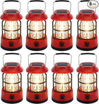 TRIROCKS Set of 8 LED Solar Camping Lantern Dimmable Rechargeable Lantern IPX3 Water-Resistant Portable Emergency Lights Outdoor Camping Lights for Camping Home Power Outage Hurricane Hiking (Red)