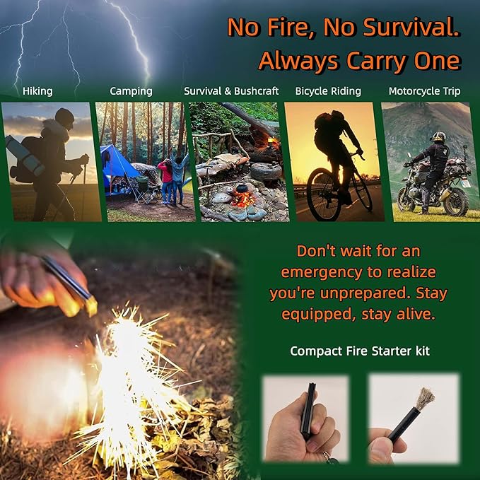 Survival Fire Starter Kit - Ferro Rod & Magnesium Fire Starter Compact Stove with Flint and Steel to Firestarter Fireplace Pit for Outdoor Camping Bushcraft Hiking Emergency Gadgets