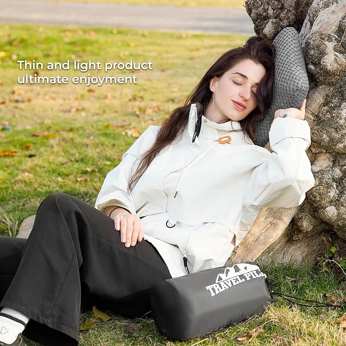 Travel Pillow Memory Foam Pillows, Camping Pillow-Compressible Medium Firm, Breathable Cover, Ideal Backpacking Hiking, Bed Pillows, Airplane and Car (Dark Grey, L)