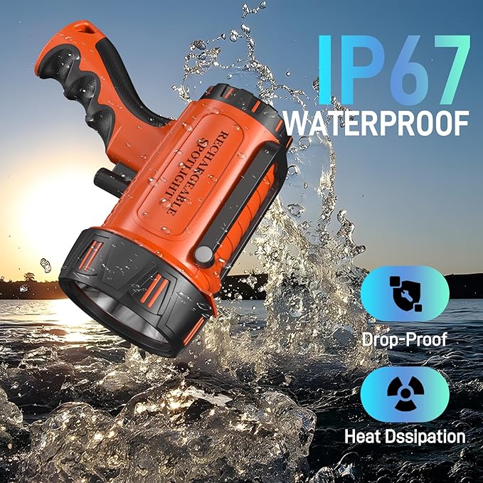 2025 New Super Bright Rechargeable Spotlight 90,000 Lumen Flashlight Handheld Spotlight,10000mAh Spot Light Outdoor Runtime 48+ Hrs,Flashlight Searchlight Flood Camping Hunting Boating with Tripod