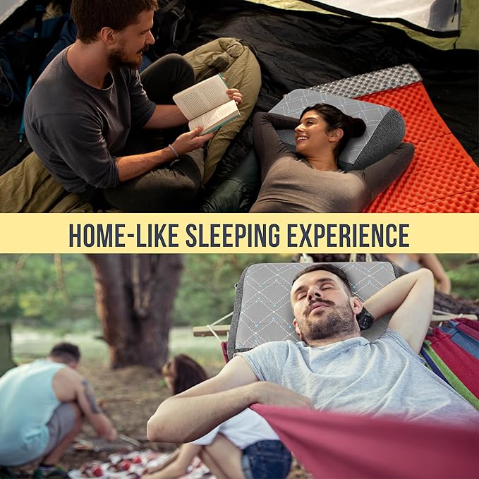 TREKOLOGY Premium Inflatable Camping Pillow with Removable Foam-Padded Case – Noise-Reducing, Ergonomic Design for Outdoor, Backpacking, and Air Travel ALUFT Pro