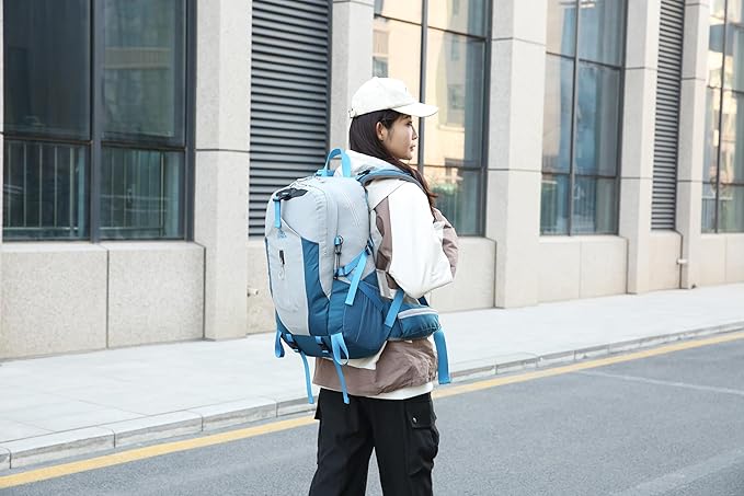 40L Hiking Backpack for Men and Women, Lightweight Waterproof Packable Camping Travel Daypack with Rain Cover (Gray & Dark Blue, 40 Liter)