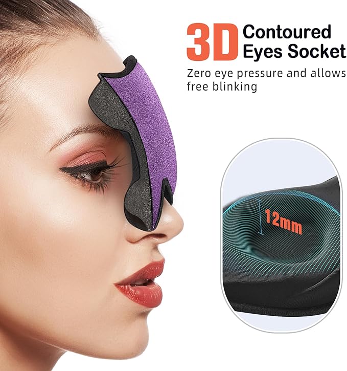 LitBear Sleep Mask for Side Sleeper Women Men, Eye Mask for Sleeping Light Blocking, 3D Contoured Cup Sleeping Mask, Soft Breathable Sleep Eye Mask with Adjustable Elastic Strap for Flight Nap