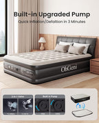 OhGeni Air Mattress Queen with Built in Pump, Inflatable Blow Up Mattress 18 Raised Comfort,Upgraded Surface Portable Mattress, Air Bed for Camping, Home and Guest, Colchone Inflable, 650 lbs Max