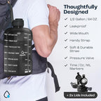 AQUAFIT Half Gallon Water Bottle with Time Marker - Straw & Chug Lid - BPA Free Gym Water Bottle with Straw - Big Gallon Jug (Clarity, 64 oz - 2 Lids)