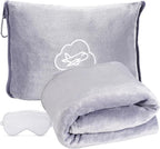 Travel Blanket, Ultra-Soft, Warm & Lightweight Travel Blanket Airplane with Bag, 65x40 in, Airplane Travel Essentials for Women, Men & Kids, Included Eye Mask, Luggage Sleeve & Backpack Clip