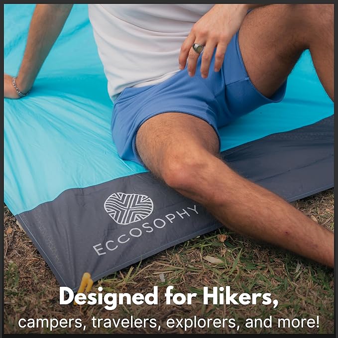 ECCOSOPHY 60x55" Blue Waterproof Compact Pocket Beach Blanket