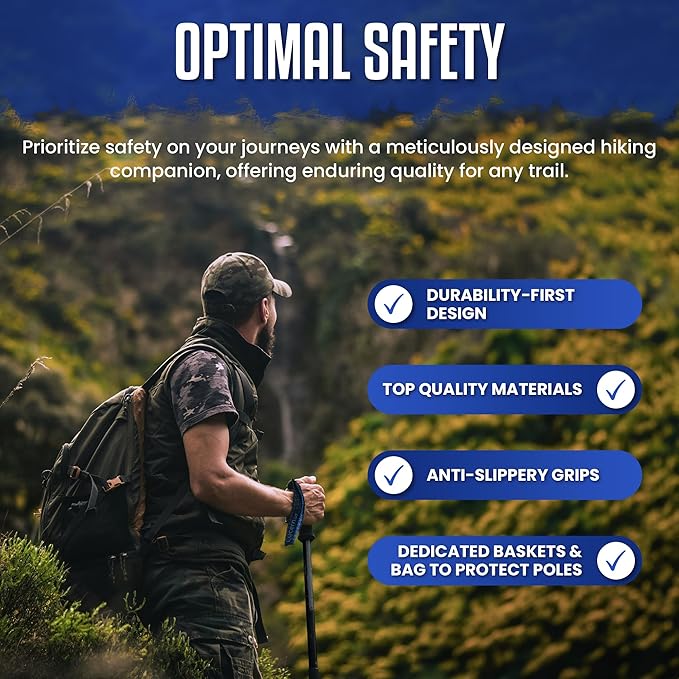 Lucern 5.7 oz Extreme Ultra Lightweight Anti-Shock Carbon Trekking Poles - Incredibly Durable, Supremely Comfortable, Optimally Safe, Fit Carry-on Luggage. Ideal for Backpacking, Long Hiking.