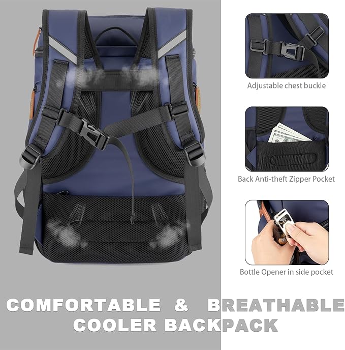 Insulated Cooler Backpack,33/45 Cans Multifunctional Double Deck Leakproof Cooler Bag with Sternum Strap,Large Capacity Lightweight Travel Camping Beach Backpack
