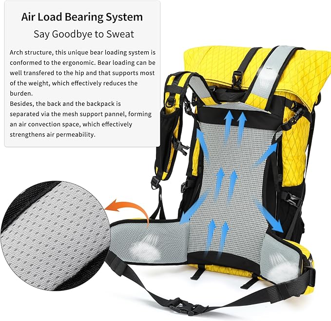 Hiking Backpack,30L +10L Extra Large Capacity Hiking Bag,Internal Frame Camping Backpack,Upgraded X-PAC Lightweight Sport Daypack Travel Backpacks Fit For Mountain Climbing Camping (Yellow)