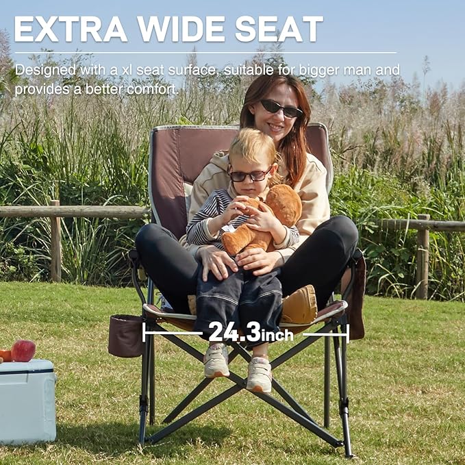 EVER ADVANCED Oversized Folding Camping Chair, for Adults Heavy Duty Lawn Chair with Side Pockets, Portable Collapsible Quad Chair for Outside, Support Up to 500lbs, Red