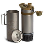 GRAYL GeoPress Titanium 24 oz Water Purifier Bottle with Cooking Lid - Filter for Hiking, Camping, Survival, Travel (Coyote Brown)