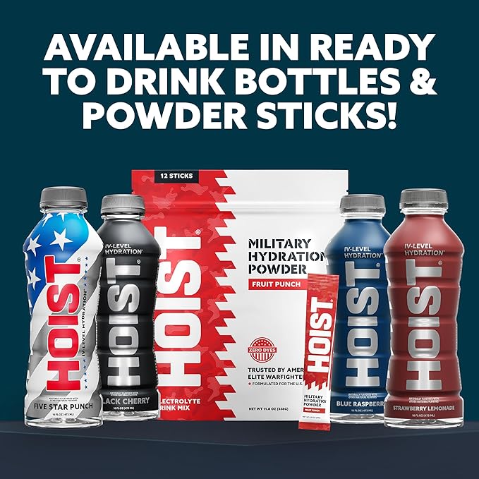 HOIST Premium Military Hydration Electrolyte Drink, Powerful IV-Level Hydration, Clinically Proven Performance Drink, Strawberry Lemonade, 16 Fl Oz (Pack of 12)
