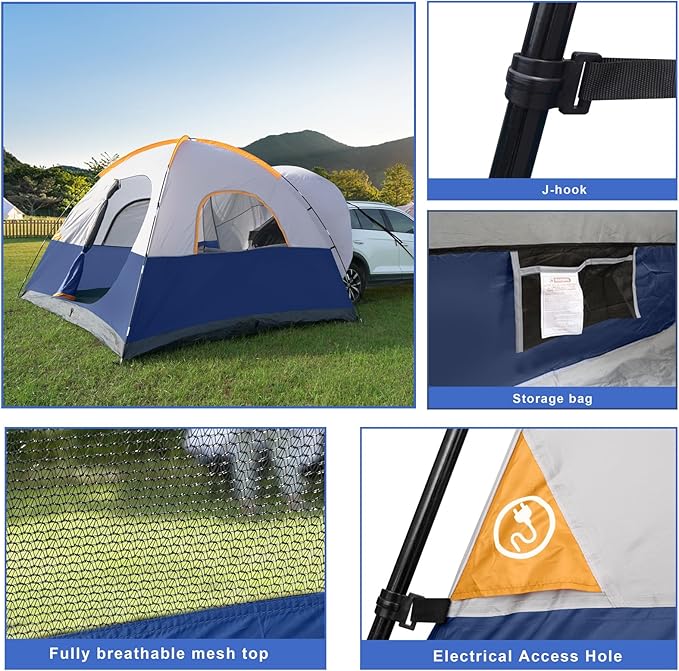 UNP SUV Dome Tent for Camping, Outdoor 6 Person Car Camping Tent, Easy Set Up SUV Tailgate Tent with Rainfly 10' x 10' Vehicle Camping Tent