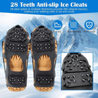 Ice Snow Traction Cleats Crampons, 28 Teeth Snow Spikes for Shoes and Boots, Rubber Anti Slip Ice Snow Grippers, Ice Cleats for Walking On Snow and Ice, Hiking, Climbing