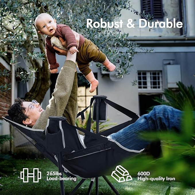 AKSOUL Hammock Camping Chair Swinging: Foldable & Portable Swing Chairs with Storage Bag - 265lbs Adult Weight Capacity - Folding Rocking for Lawn Camp Stargazer Outdoor