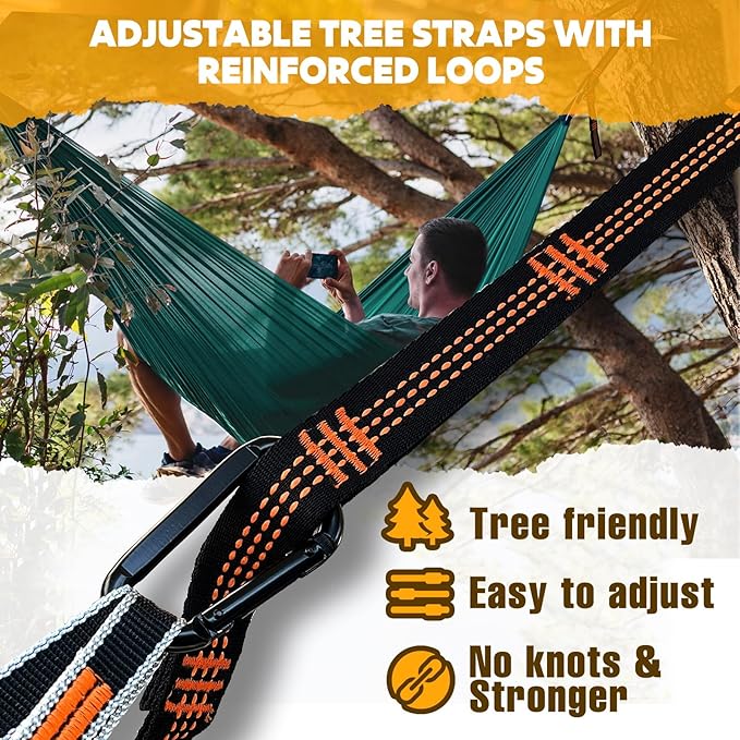 NATUREFUN Ultra-Light Travel Camping Hammock | 300kg Load Capacity,Breathable,Quick-Drying | 2 x Premium Carabiners,2 x Nylon Slings Included | Outdoor Indoor Garden