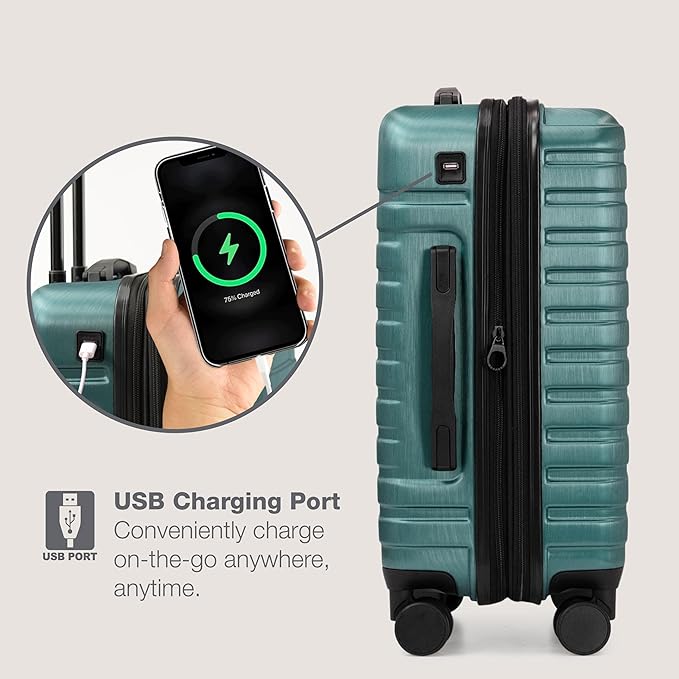 U.S. Traveler Boren Expandable Hardside Rugged Travel Luggage with 8 Spinner Wheels, Teal, Carry-on 22-Inch