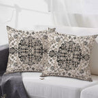 Outdoor Waterproof Pillow Covers 16X16 Inch Set of 2 - Bohemian Vintage Carpet Pattern Black Grey Ethnic Design Decorative Farmhouse for Couch Garden Balcony