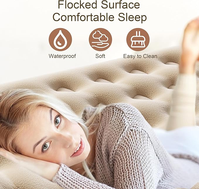 Twin Size Air Mattress – Single Inflatable Bed with Fiber-Tech Support, 10" Height, 300 lbs Capacity, Portable Blow Up Mattress for Camping, Guests & Travel
