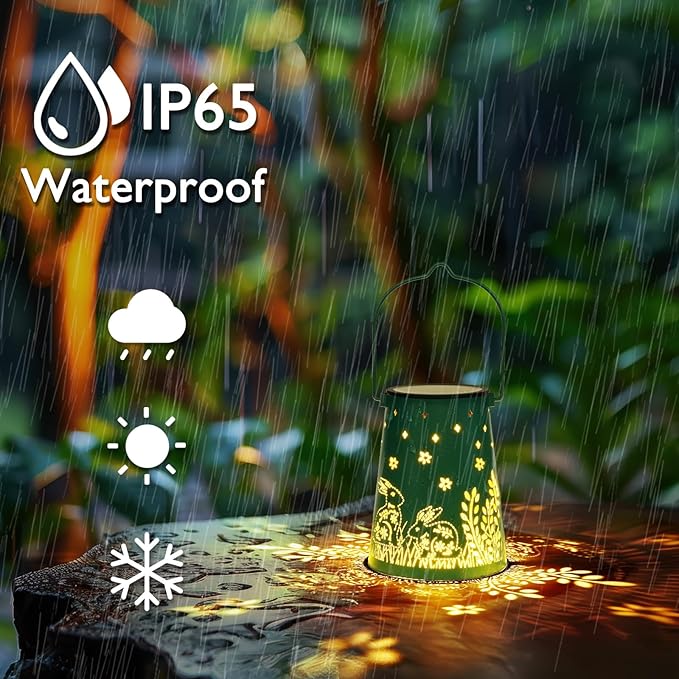 Homemory Solar Lanterns Rabbit Lights Outdoor Waterproof Garden Decor Women Gifts for Birthday, LED Hanging Solar Lights Metal Lantern Decoration Outside for Yard, Patio, Backyard, Porch, Lawn