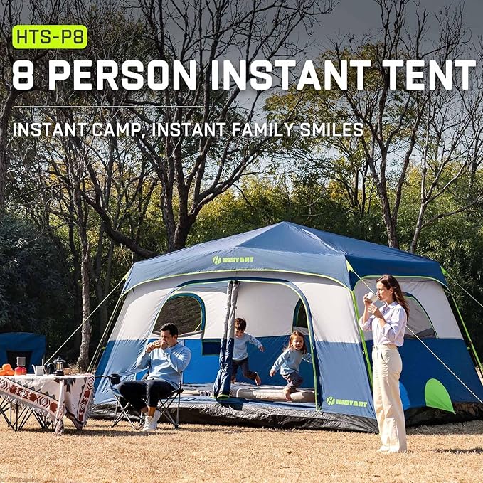 4/6/8 Person Instant Tent, Waterproof Pop Up Tents for Camping with Rainfly, 60 Seconds Easy Setup, Automatic Cabin Tent for Family Camping with Expandable Carry Bag & Upgraded Ventilation