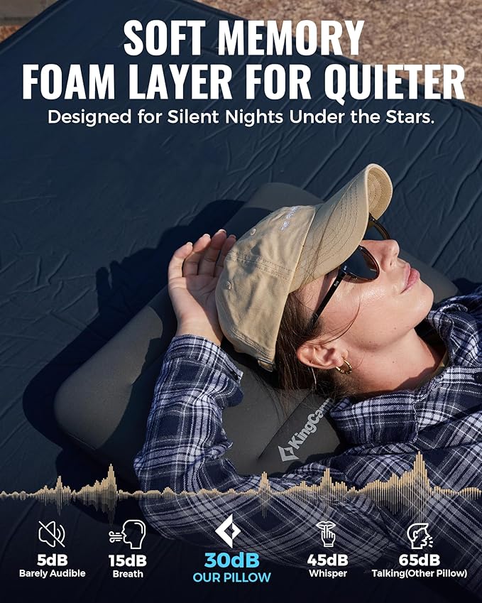 KingCamp Inflatable Pillow for Camping, Extra Large Camping Pillow, Portable Ergonomic Air Pillow with Removable Washable Memory Foam Cover for Camp, Hiking, Car, Beach, Travel