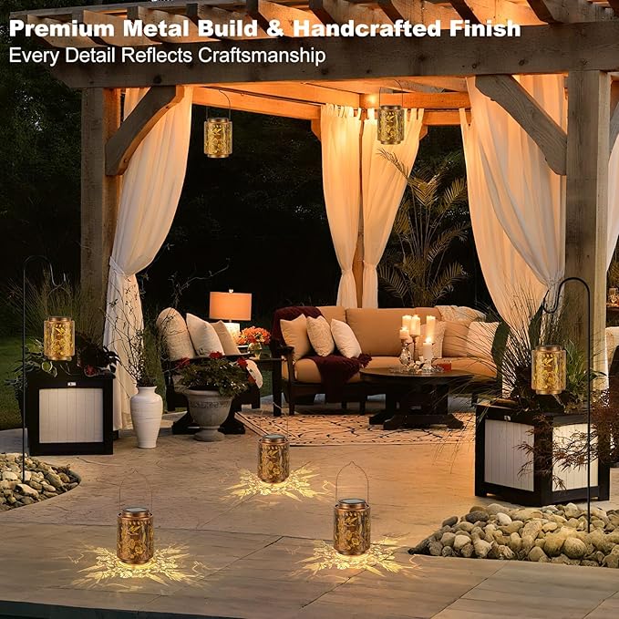 Outdoor Solar Lantern Waterproof Decorative Hummingbird and Trumpet Flower Lights with Metal Construction Warm White Glow Gifts for Mom Grandma Patio Garden Décor