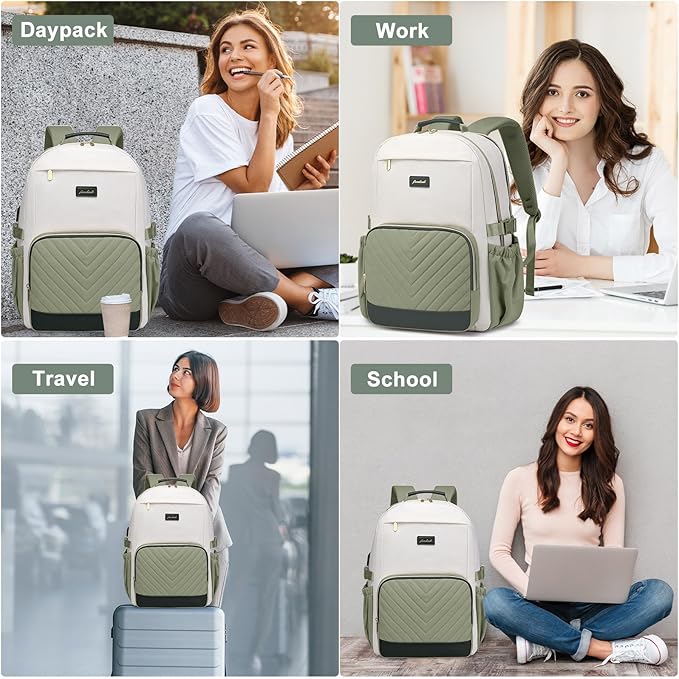 Focdod Laptop Backpack for Women Bookbag: 17 inch Work Backpacks with Pouch Pocket for Large Capacity Cup & USB Charger College Book Bag Travel Business Nurse Teacher Bookbags Anti-theft Back Pack