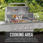 Kenmore 4-Burner BBQ Gas Grill with Searing Side Burner, Stainless Steel Propane Grill, 52,000 BTUs, Cabinet Style, Includes Warming Rack, Electronic Ignition & Stainless Steel Cooking Grates
