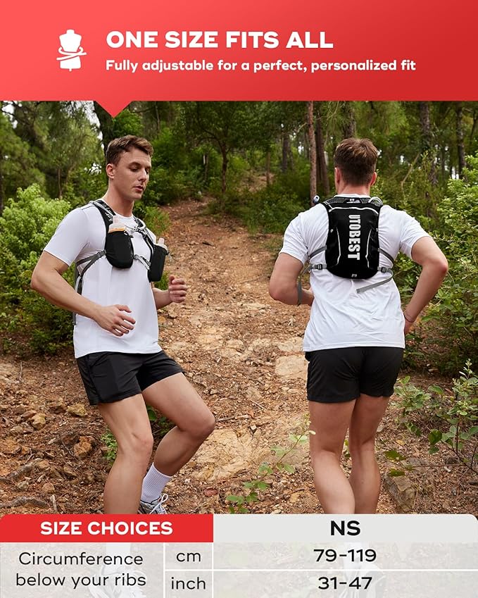 UTOBEST Running Vest, 5L Hydration Vest Lightweight, Breathable and Sweatproof Running Backpack, Adjustable Running Hydration Vest for Trail Running Marathon Race Jogging Cycling