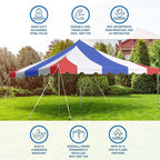 Party Tents Direct 20'x20' Weekender Canopy Pole Tent - Easy Up Canopy Tent with 80 Person Capacity - Outdoor Canopies for Parties, Weddings, & Events (Red, White and Blue)
