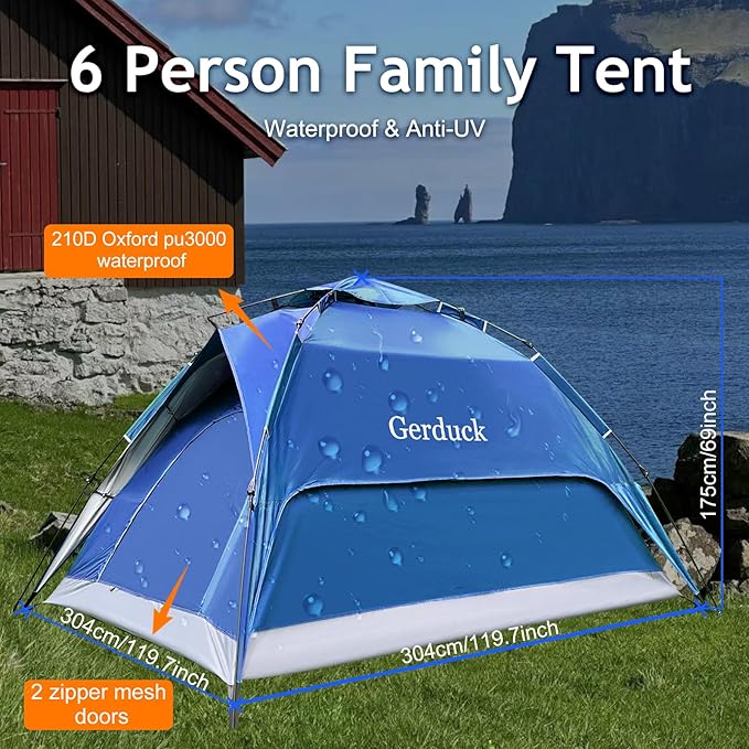 3-in-1 Instant Pop Up Tents for Camping, 2/4/6 Person Camping Tent,60s Automatic Quick Easy Setup Tent, Waterproof Stand Up Family Tents for Camping,Outdoor, Hiking,Beach