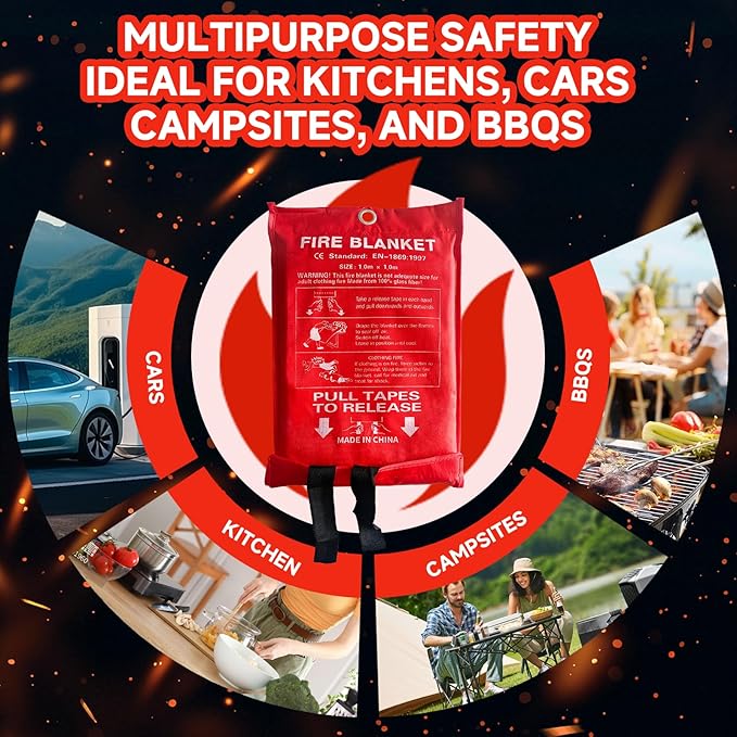 30 Packs Fire Blanket – 39.37x39.37 Inches, 1100℉ Heat Resistant, Emergency Fire Suppression Blanket for Kitchen, Home, Car, Camping – Easy to Use, Non-Toxic, Reusable, Compact & Lightweight