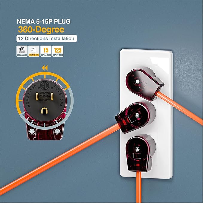 (5PACK) ETL Listed 90 Degree USA Canada Male Plug Nema 5-15P 3 Pole Angle DIY Plug, 15A 125V USA 3Pin Right Angle, Nema 5-15P Angled Rewireable,Red Color