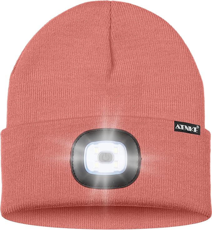 ATNKE LED Lighted Beanie Hat,USB Rechargeable 4 LED Running Headlamp Bright Cap with The Light Gifts for Men and Women