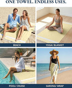 LANE LINEN Large Beach Towel, 2 Pack Turkish Beach Towels Set, Lightweight Towel for Adults, 39"x71" Oversized Pool Towels, Absorbent, Quick Dry, Durable Sand Proof Beach Towel - Yellow