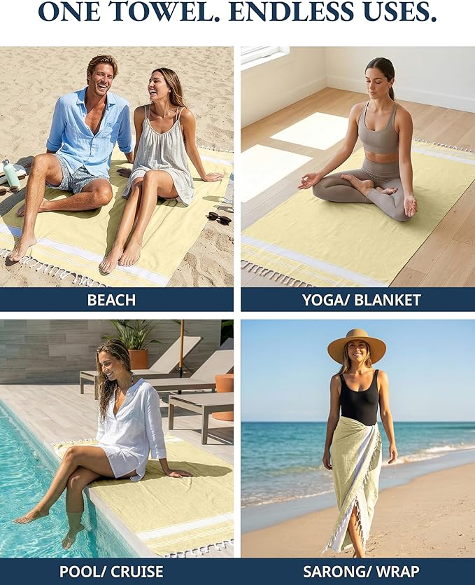 LANE LINEN Oversized Beach Towels 4 Pack – Pre-Washed, Extra Large, Quick Dry, No Sand, Pool Use, 39"x71" – Yellow
